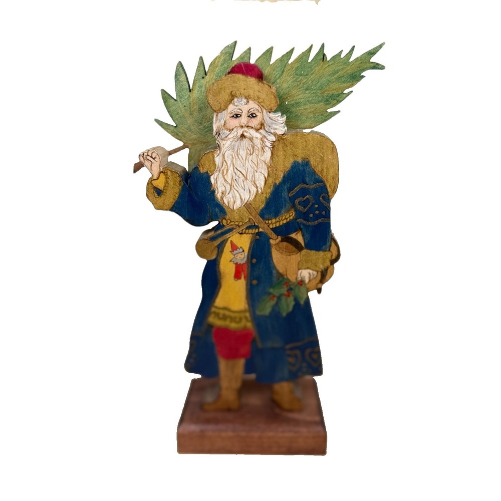 Vintage Hand painted Primitive Father Christmas Santa Folk Art Wood Signed
